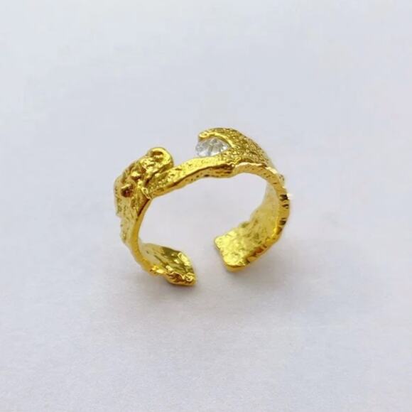 NEW 18K yellow gold plated irregular cubic zirconia adjustable ring jewelry B28A - Picture 2 of 3